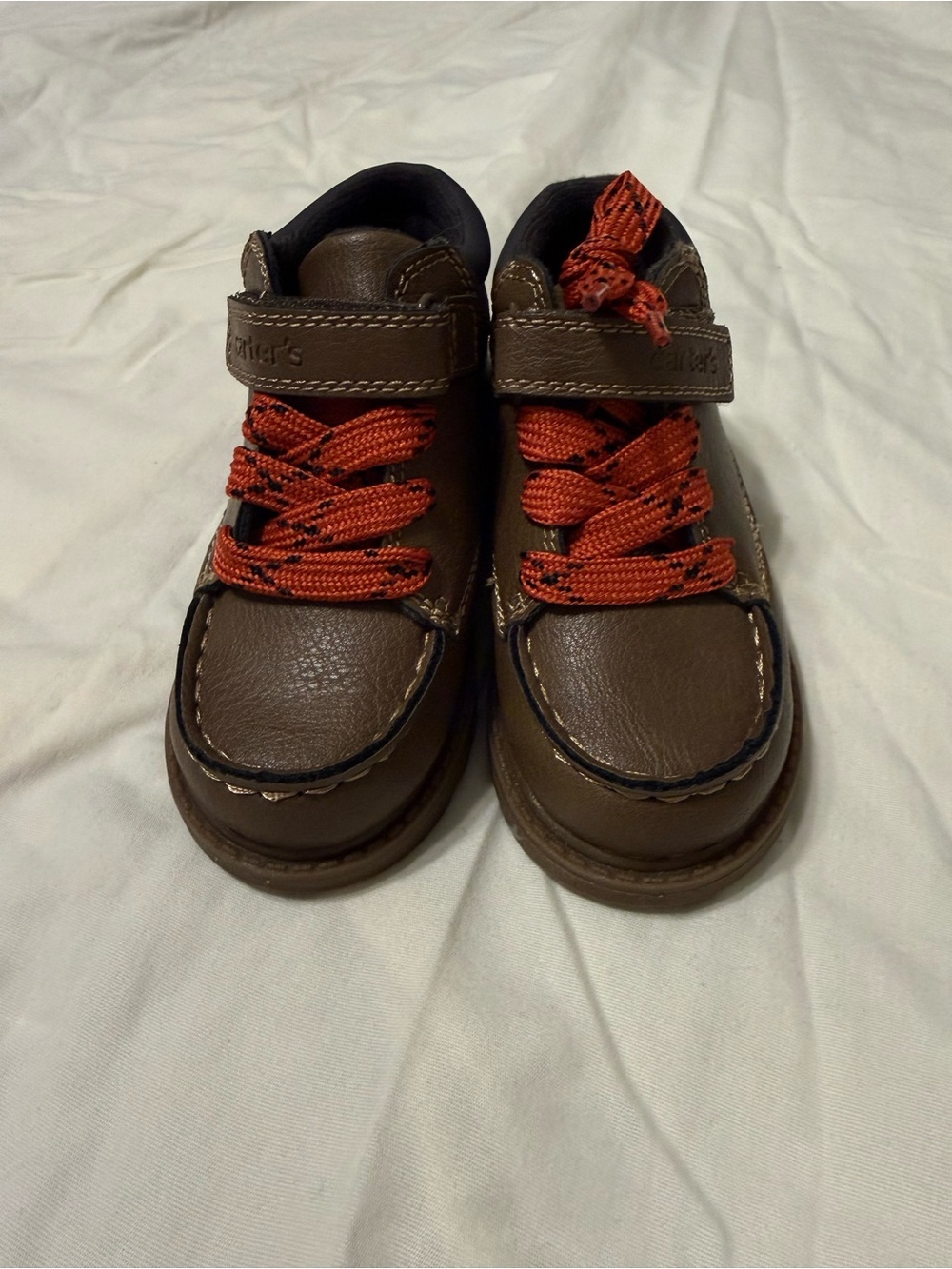 Carters size 7 brown lace up boots with Velcro Strap